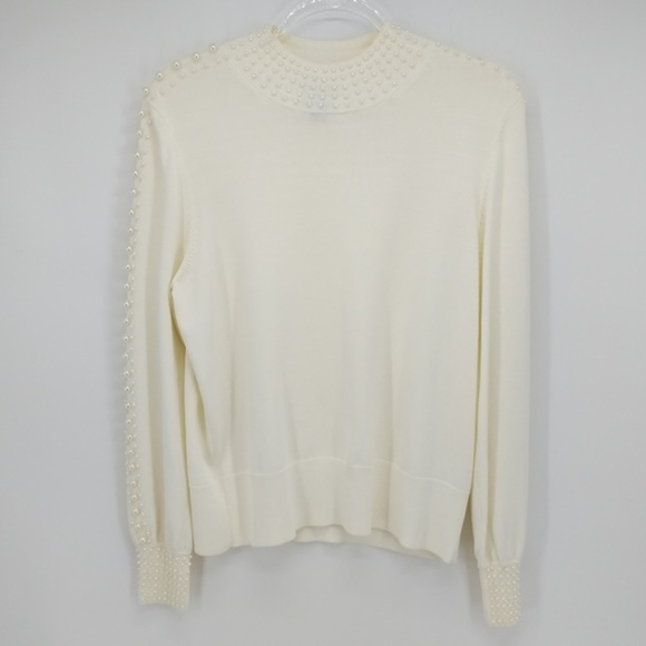 H&M Sweaters - H&M Cream Faux Pearl Detail Sweater Sz M